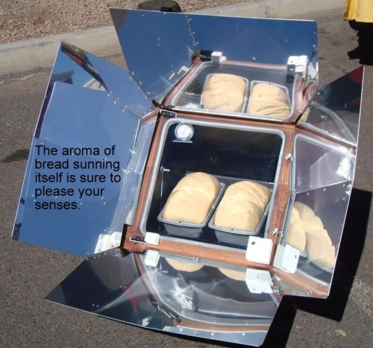 image of sun oven in use to explain what a solar oven is and how it works