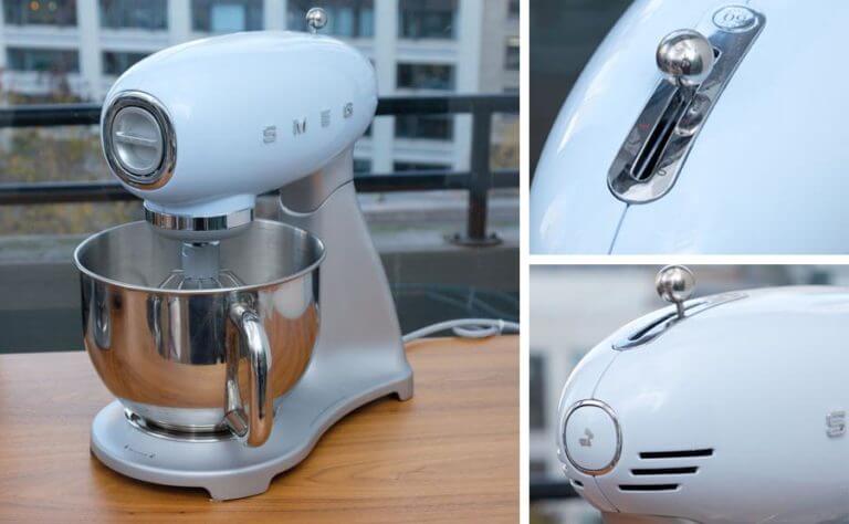 Image collage showing all sides product view of what the real Smegs stand mixer looks like during testing